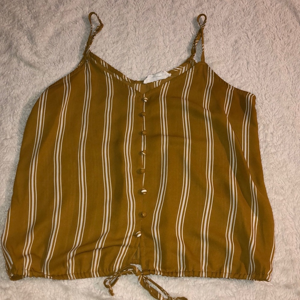 Mustard yellow, striped tank top; size medium